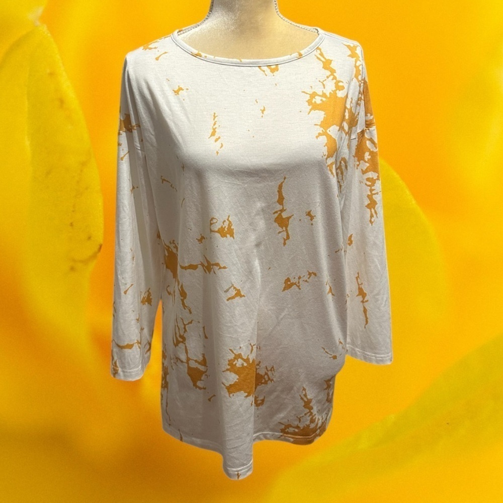 Tickled Teal Medium Yellow Long Sleeve Women HiLo Sweatshirt Top Yellow Splotchy